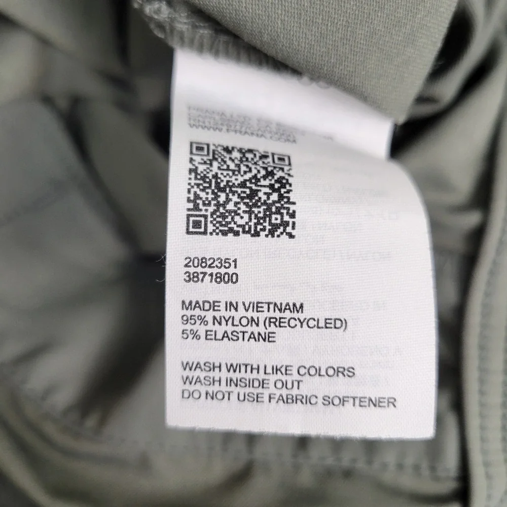Prana Stretch Zion Field Pants Mens 2XL 42x32 Olive Green Outdoors Vented Hiking